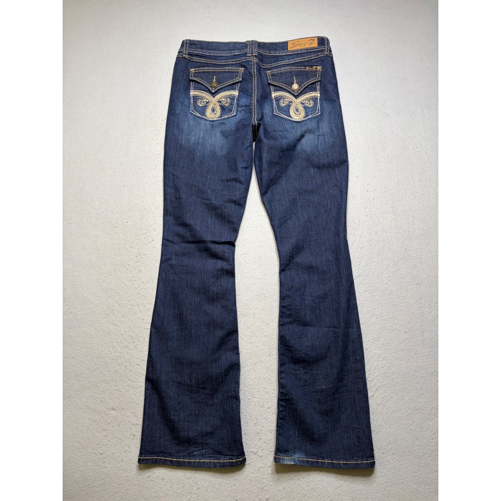 Seven 7 Bootcut Jeans Women 14 Blue‎ Dark Wash Embroidered Flap Pocket Stretch